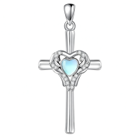 wholesale 925 Sterling Silver Platinum Plated Cross Pendant Necklace Heart Opal Lab Moissanite For Women-Heart Without Chain