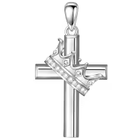 wholesale 925 Sterling Silver Birthstone Crown Cross Pendant Necklace for Women-04-April Without Chain