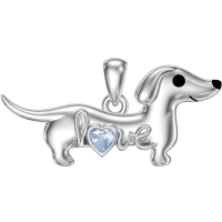 wholesale 925 Sterling Silver Dachshund Birthstone Necklace for Women Dog Lovers-M3 March-Aquamarine Without Chain