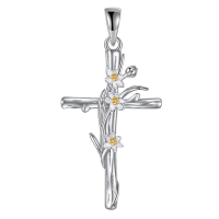 wholesale 925 Sterling Silver Cross Pendant With Floral Design-Daffodils cross necklace-March Birth Flower Without Chain