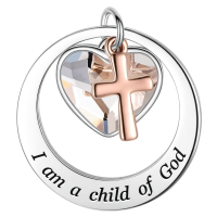 wholesale 925 Sterling Silver & Rose Gold Plated Faith Hope Love Cross Pendant with Clear Austrian Crystals Necklaces for Women Girls s-I am a child of God Without Chain