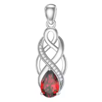 wholesale 925 Sterling Silver Birthstone Celtic Knot Pendant Necklace-Red Without Chain