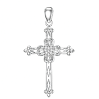 wholesale 925 Sterling Silver Cubic Zirconia Cross Necklace with Infinity Butterfly and Heart Pendants-Heart Without Chain