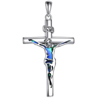 wholesale 925 Sterling Silver Crucifix Pendant With Blue Inlay-Crucifix 01 Without Chain
