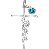 wholesale 925 Sterling Silver Birthstone Cross Sister Initial Pendant Necklace-12-December Without Chain