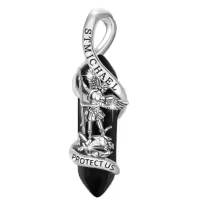 wholesale 925 Sterling Silver Black Onyx Saint Michael Guardian Angel Protect Us Charm Necklace-Black Without Chain