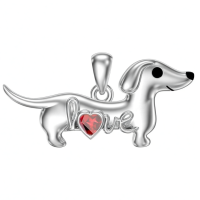 wholesale 925 Sterling Silver Dachshund Birthstone Necklace for Women Dog Lovers-M1 January-Garnet Without Chain