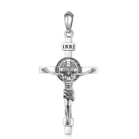 wholesale 925 Sterling Silver Crucifix Cross with St Benedict Medal Pendant Necklace for Men Women Catholic  48cm Chain Length-12a-St Benedict-Crucifix Cross-12a-St Benedict-Crucifix Cross Without Chain
