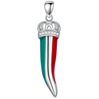 wholesale 925 Sterling Silver Italy Crowned Horn Necklace w/Africa Map & PR Flag Pendant s for Him Her-Italian Horn Without Chain