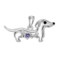 wholesale 925 Sterling Silver Dachshund Birthstone Necklace for Women Dog Lovers-M6 June-Alexandrite Without Chain