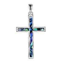 wholesale 925 Sterling Silver Blue Abalone Shell Inlay Cross Pendant Necklace-C-Abalone Shell Sparkle Cut Without Chain