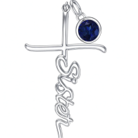 wholesale 925 Sterling Silver Birthstone Cross Sister Initial Pendant Necklace-09-September Without Chain