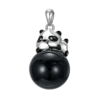 wholesale 925 Sterling Silver Metal Panda Black Agate Pendant Necklace Gift for Her Him Valentines Day Present-Panda Black Agate Without Chain