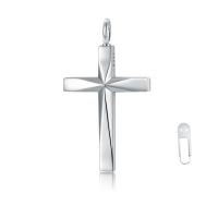 wholesale 925 Sterling Silver Cremation Memorial Cross Urn Pendant Necklace  for Men & Women w/ Gift Box and Funnel - Customizable Text on Back-A 24+2 Inches Without Chain