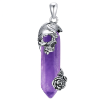 wholesale 925 Sterling Silver Skull With Blue Lapis Lazuli Crystal Pendant Necklace-B-Amethyst Without Chain