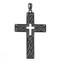 wholesale 925 Sterling Silver Black Celtic Knot Cross Pendant Chain Necklace for Men Boys -Hollow Without Chain