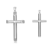 wholesale 925 Sterling Silver Beveled Edge Cross Pendant Necklace for Men Women - 4mm Box Chain  Set-22+2inches Beveled Without Chain