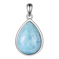 wholesale 925 Sterling Silver Teardrop Pendant Necklace With Aquamarine Stone-Larimar Without Chain