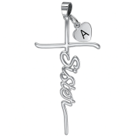 wholesale 925 Sterling Silver Birthstone Cross Sister Initial Pendant Necklace-04-April-13-Customized Initials Without Chain