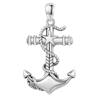 wholesale 925 Sterling Silver Nautical Star and Rope Design Anchor Pendant Necklace for Men Gothic -A-Anchor Without Chain