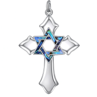 wholesale 925 Sterling Silver Cross Pendant With Star Of David Abalone Inlay-Cross Star of David Necklace Without Chain