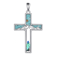 wholesale 925 Sterling Silver Turquoise Tree of Life Cross Pendant Necklace Jewelry for Women and Men-A.Abalone Shell Without Chain