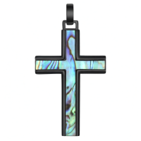 wholesale 925 Sterling Silver Cross Necklace With Abalone Shell-G01-Black Cross(Abalone Shell) Without Chain