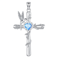 wholesale 925 Sterling Silver Cross Pendant With Blue Crystal Hummingbird Design-style2 Without Chain