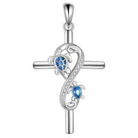 wholesale 925 Sterling Silver Cross Necklace With Blue Sea Turtle Design And Sparkling Moissanites-Turtle Without Chain