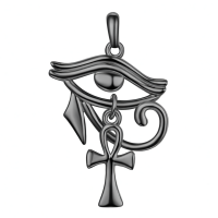 wholesale 925 Sterling Silver Black Ankh Eye Of Horus Pendant Necklace-Black Without Chain