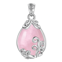 wholesale 925 Sterling Silver Moss Agate Teardrop Pendant Necklace for Women-Rose Quartz Without Chain