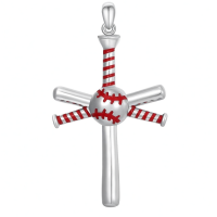 wholesale 925 Sterling Silver Baseball Cross Pendant Necklace With Red Detailing-Baseball Without Chain