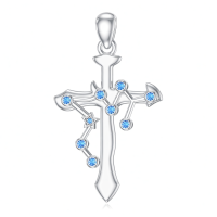 wholesale 925 Sterling Silver Blue Crystal Zodiac Constellation Cross Pendant Necklace-Sagittarius Without Chain