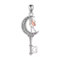 wholesale 925 Sterling Silver Key with Moon and Girl Charm Sporty Pendant Necklace for Girls & Women-Golf Without Chain