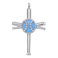 wholesale 925 Sterling Silver Blue Opal Baseball Bat Cross Pendant Necklaces for Men & Women-White Without Chain