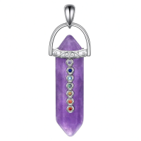 wholesale 925 Sterling Silver Amethyst Chakra Pendant Necklaces with 7 Colorful Gems for Women's Spiritual s-Amethyst Without Chain