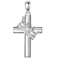 wholesale 925 Sterling Silver Birthstone Crown Cross Pendant Necklace for Women-03-March Without Chain