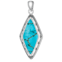 wholesale 925 Sterling Silver Turquoise Marquise Pendant Necklace-07-Irregular Turquoise Without Chain