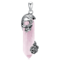 wholesale 925 Sterling Silver Skull With Blue Lapis Lazuli Crystal Pendant Necklace-E-Pink Without Chain