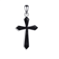 wholesale 925 Sterling Silver Black Cross Pendant Necklace with Onyx Stone for Women-06-Black Cross Necklace Without Chain