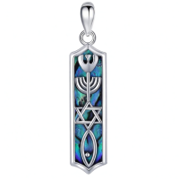 wholesale 925 Sterling Silver Men's Chain With Star Of David And Menorha Pendant-Messianic Seal-Abalone Shell Without Chain