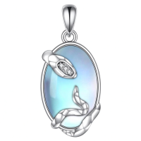 wholesale 925 Sterling Silver Moonstone Pendant With Zircon Accent Chain Necklace-Moonstone-Snake Necklace Without Chain