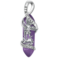 wholesale 925 Sterling Silver St Michael Purple Amethyst Pendant Necklace Wholesale With Silver Infinity Symbol And Wings-Purple Without Chain