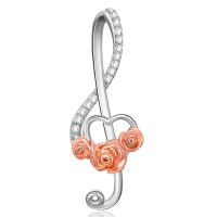 wholesale 925 Sterling Silver Music Note Necklace Wholesale With Rose Accents-Music Note Without Chain