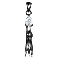 wholesale 925 Sterling Silver Cat Holding Zircon Pendant Necklace-C-Black Cat Without Chain