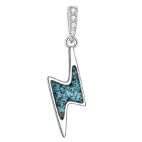 wholesale 925 Sterling Silver Platinum Plated Lightning Bolt Created Turquoise Pendant Necklace-Thunder Without Chain