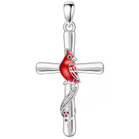 wholesale White Gold Plated 925 Sterling Silver Red Cardinal Bird Pendant Necklace 925  for Women-Cardinal Without Chain