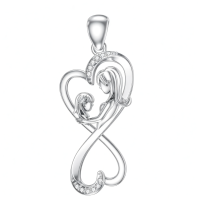 wholesale 925 Sterling Silver Lab-Grown Cubic Zirconia Infinity Mother & Child Heart Pendant Necklace-A1-Mother Daughter Without Chain