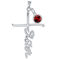 wholesale 925 Sterling Silver Birthstone Cross Sister Initial Pendant Necklace-01-January Without Chain