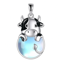 wholesale 925 Sterling Silver Cute Cow Pendant With Moonstone Accents-Cow Necklace Without Chain